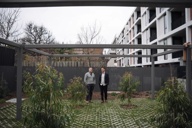 The courtyard garden and pergola at East Brunswick Village