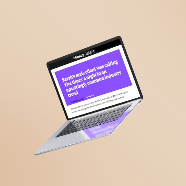 A laptop screen displays a Honey website article about an industry trend, shown as an example of PR press coverage.