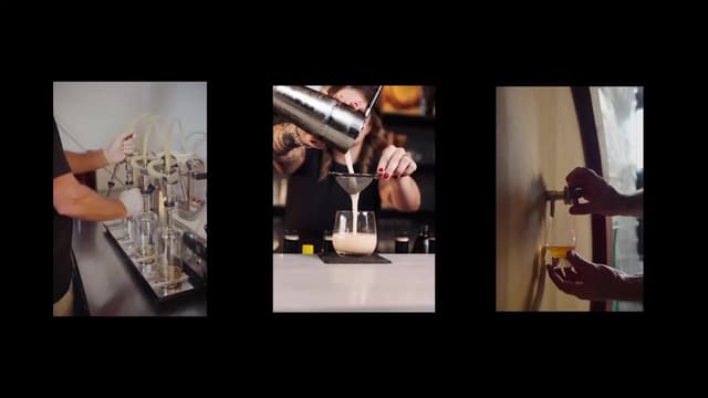 A three panel sequence shows Capricorn Distilling Co spirit being bottled, strained into a cocktail glass, and poured from a tap.