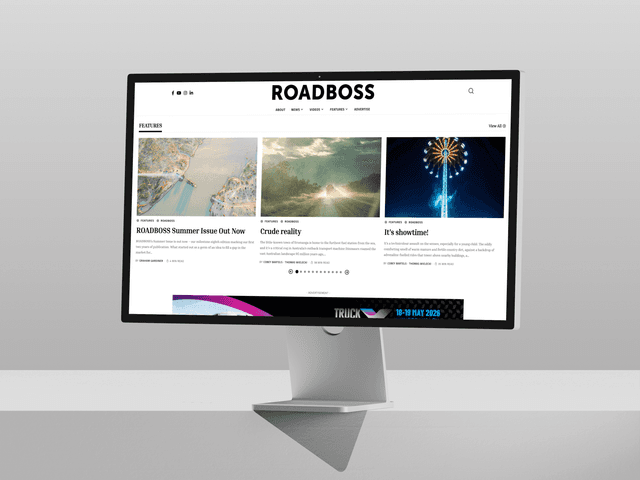The ROADBOSS magazine website, a Heavy Vehicle Industry Australia publication, displayed on a desktop monitor.