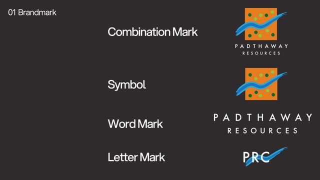 The brandmark page of the guideline, setting out the combination mark, symbol, word mark and PRC letter mark.
