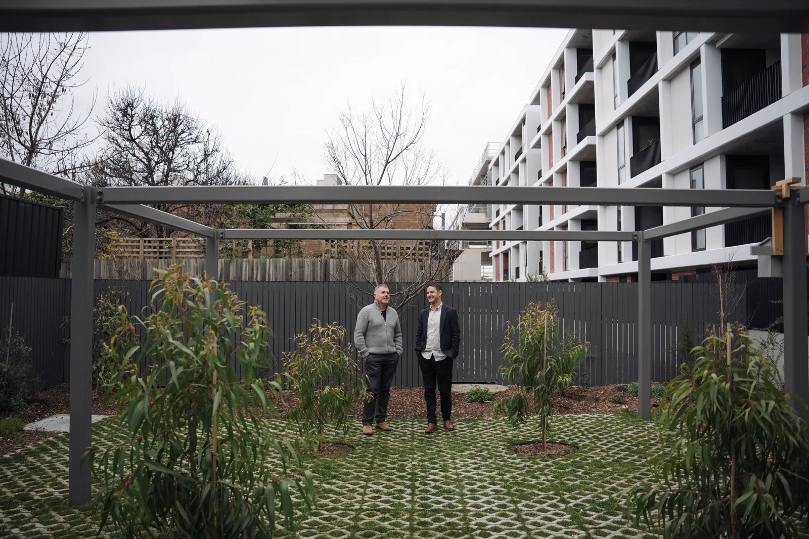 The courtyard garden and pergola at East Brunswick Village